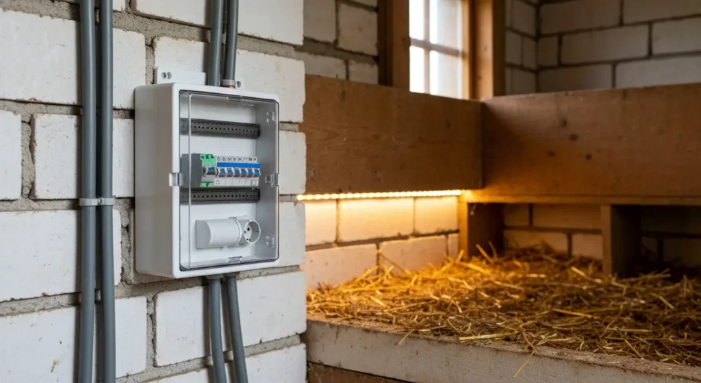 Prąd w kurniku – projekt instalacji, zabezpieczenia i checklista elektryczna